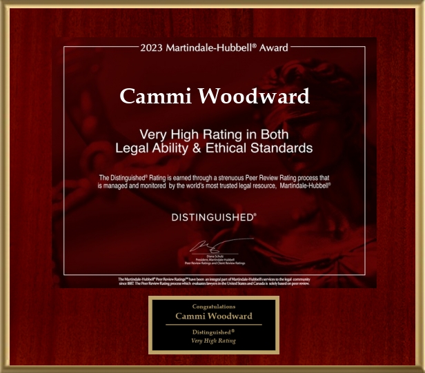 2023 martindale - hubbell award cammi woodward very high rating in both legal ability & Ethical standards 